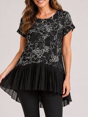 Kensie Black and White Floral Print Dress SZ SM High low lace overlay babydoll